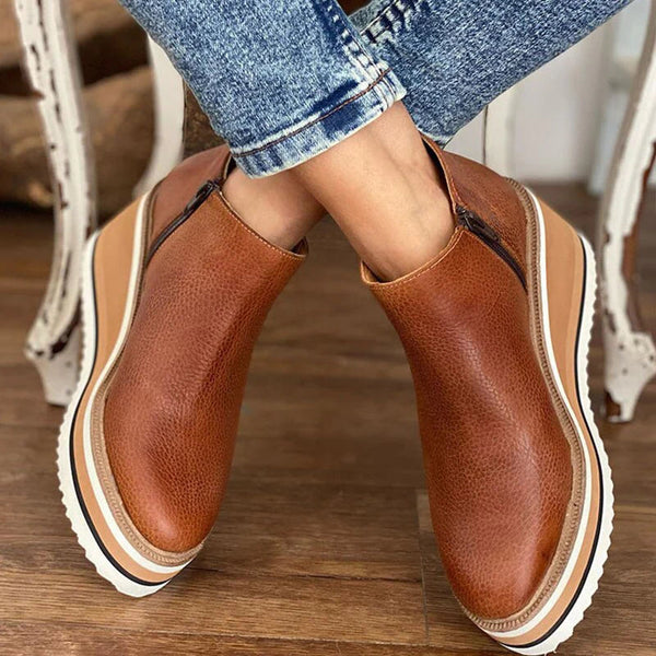 Chloe | Women's Tan Wedge Platform Ankle Boots