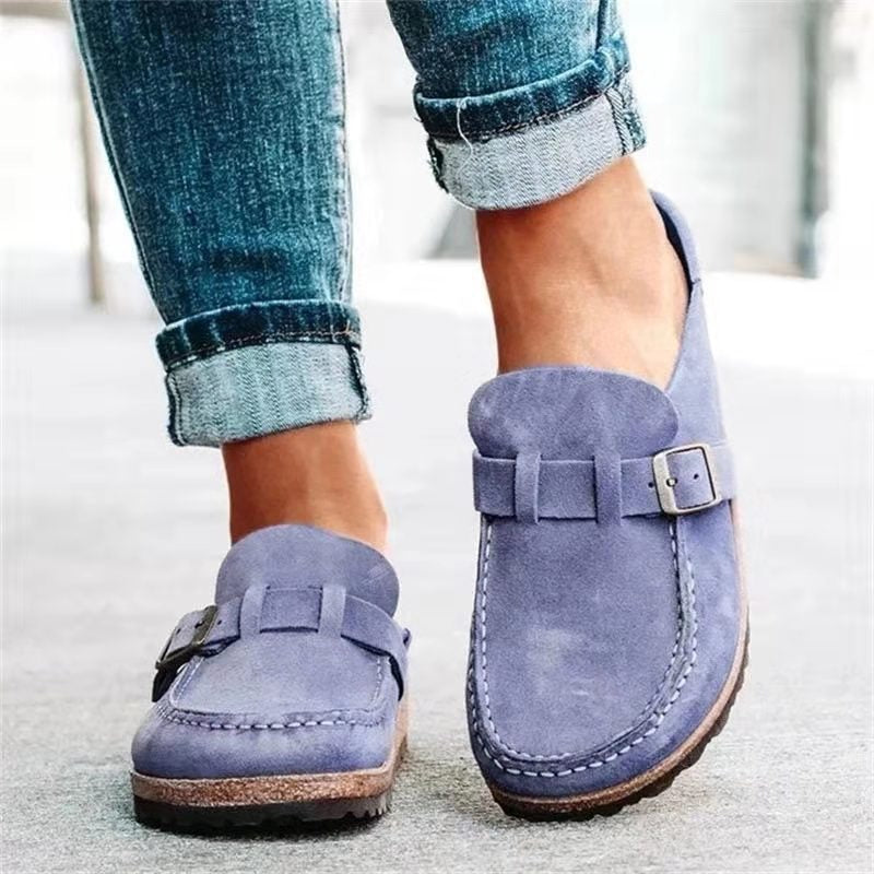 Riva | Suede Buckle Slip-On Clog Mules