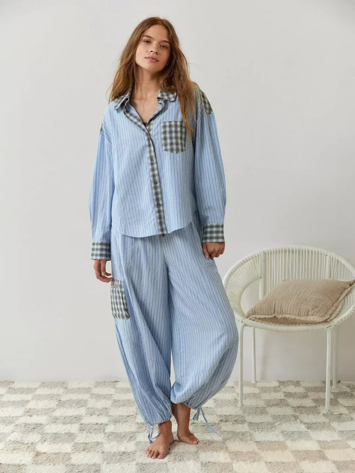 Lena | Plaid Oversized Shirt & Drawstring Jogger Trousers Set