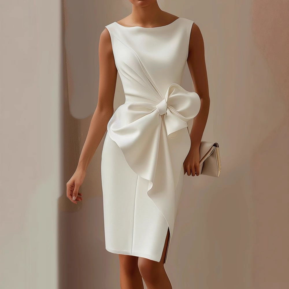 Bow | Satin Oversized Bow Bodycon Midi Dress