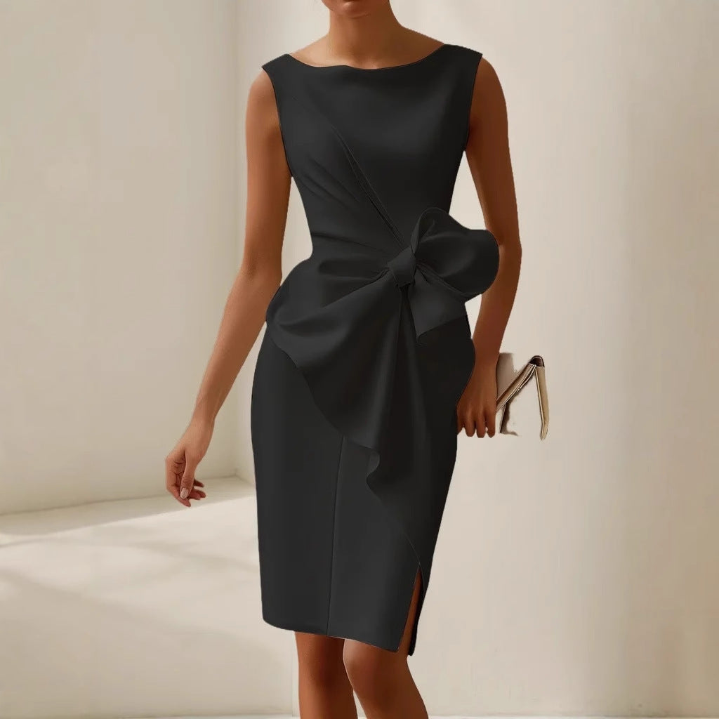 Bow | Satin Oversized Bow Bodycon Midi Dress