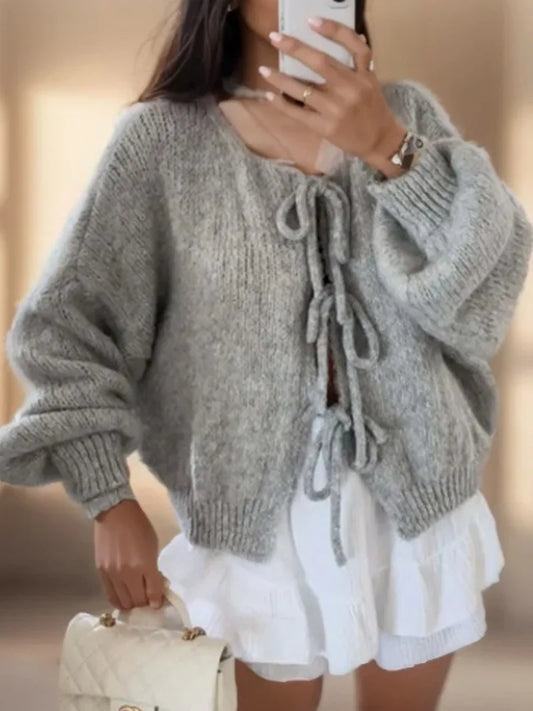 Tilda | Tie-Front V-Neck Batwing Sleeve Fluffy Knit Cardigan