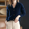Diana | Notch Lapel Button-Front Long Sleeve Knit Cardigan