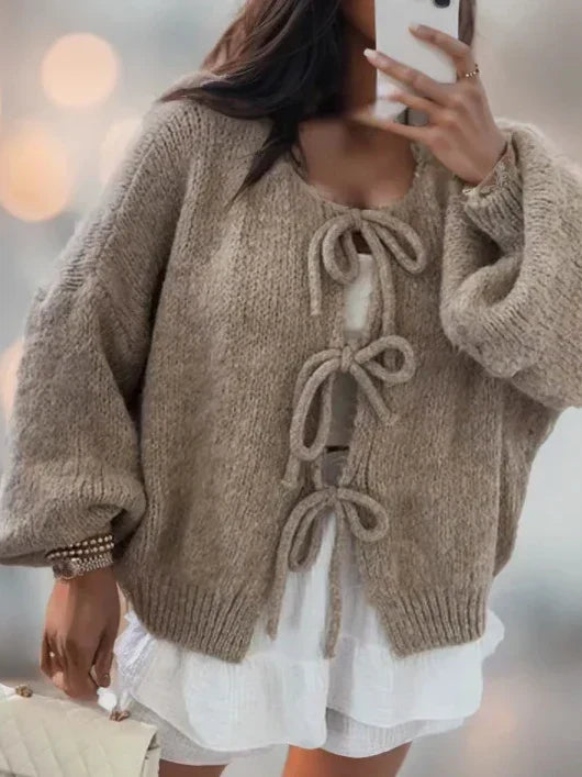 Tilda | Tie-Front V-Neck Batwing Sleeve Fluffy Knit Cardigan