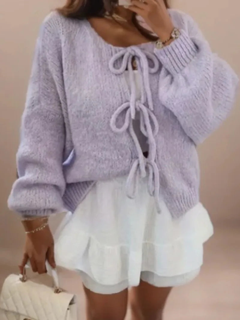 Tilda | Tie-Front V-Neck Batwing Sleeve Fluffy Knit Cardigan