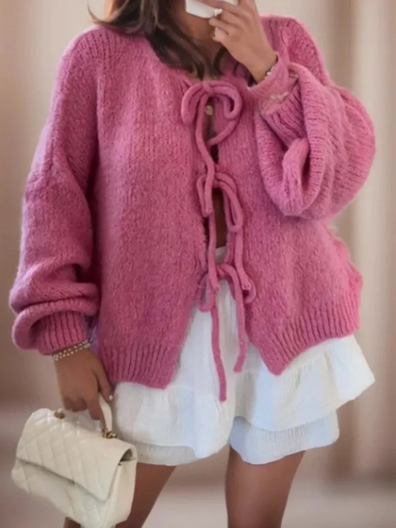 Tilda | Tie-Front V-Neck Batwing Sleeve Fluffy Knit Cardigan