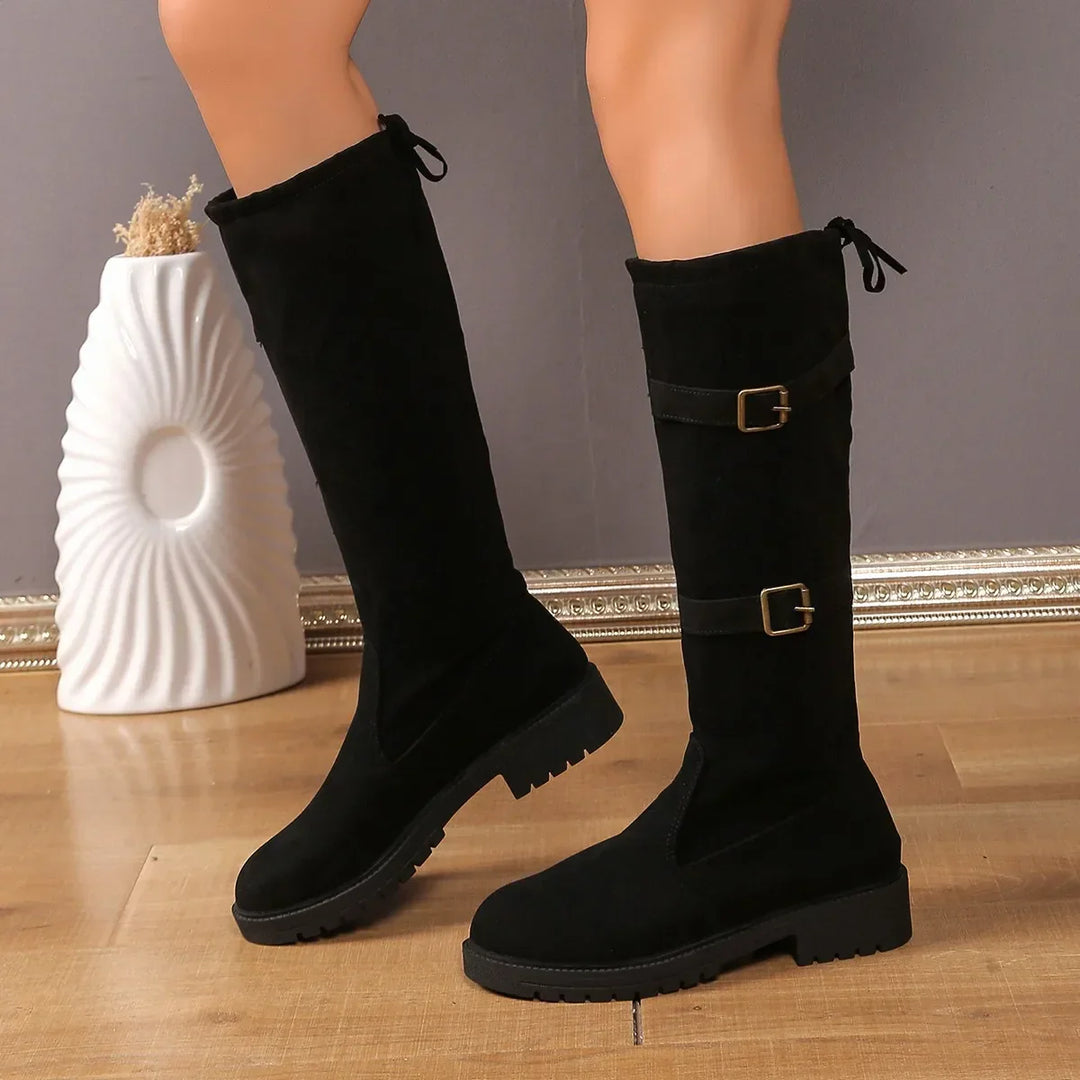 Stella | Women’s Casual Suede Buckle Long Boots