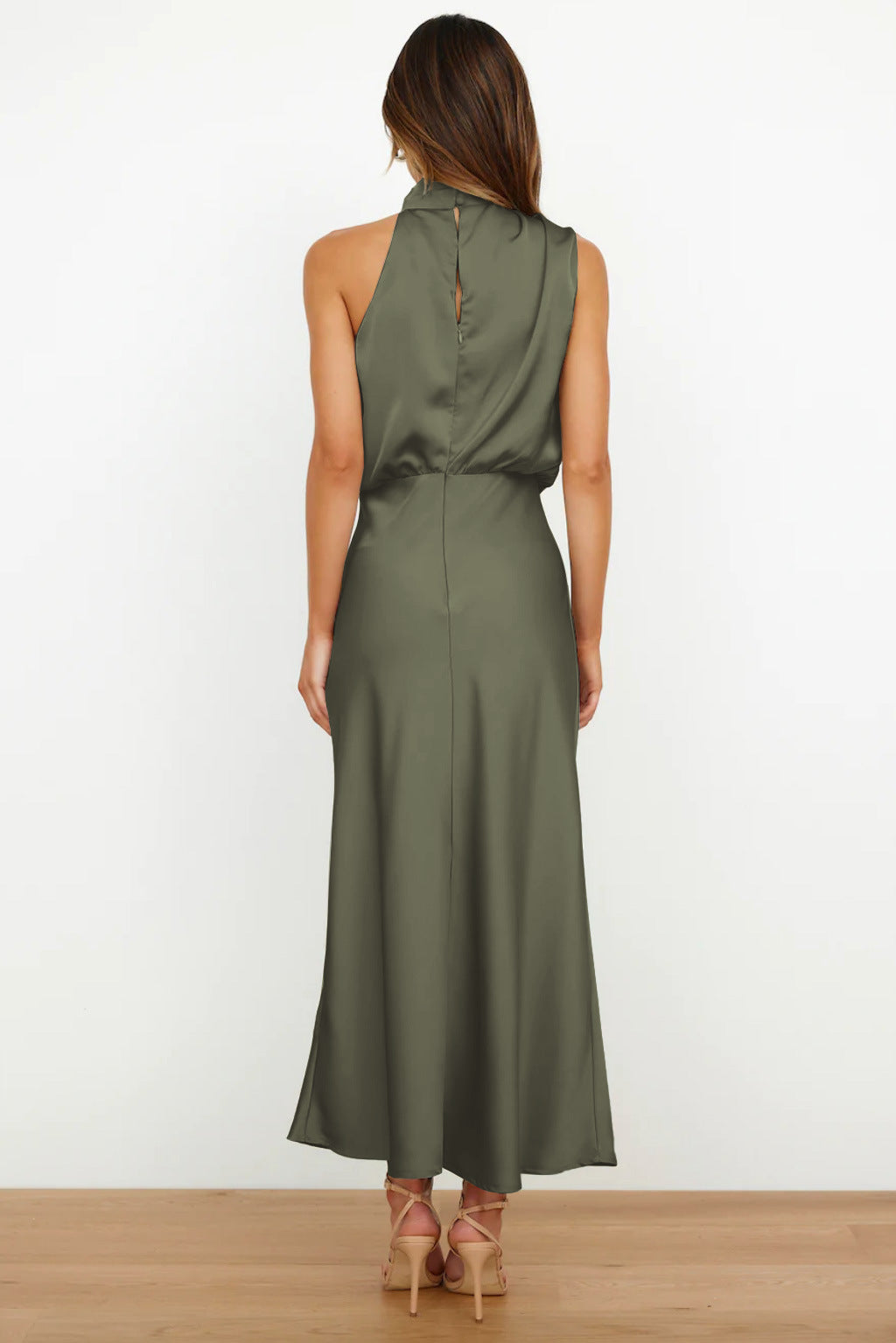 Serena | Satin Halter Neck Draped Blouson Midi Dress