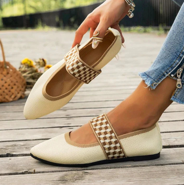 Nora | Knit Pointed-Toe Elastic Strap Flat Shoes