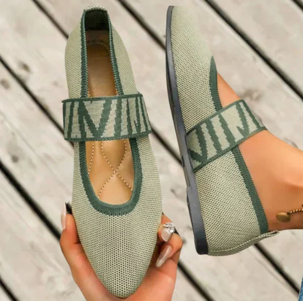 Nora | Knit Pointed-Toe Elastic Strap Flat Shoes
