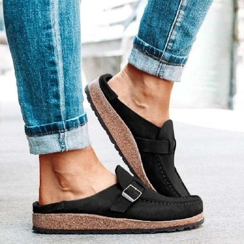 Riva | Suede Buckle Slip-On Clog Mules