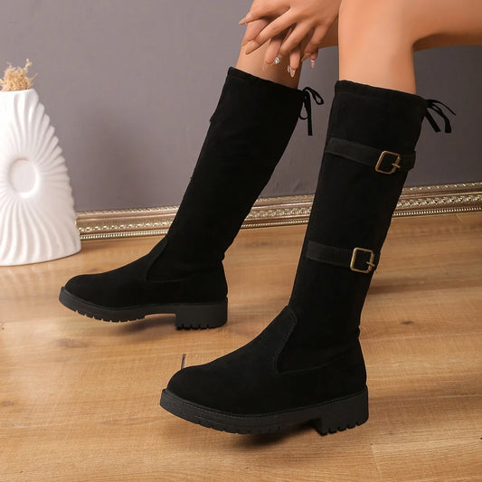 Stella | Women’s Casual Suede Buckle Long Boots