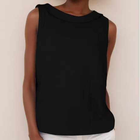 Petra | Rolled Collar Sleeveless Relaxed Linen Top
