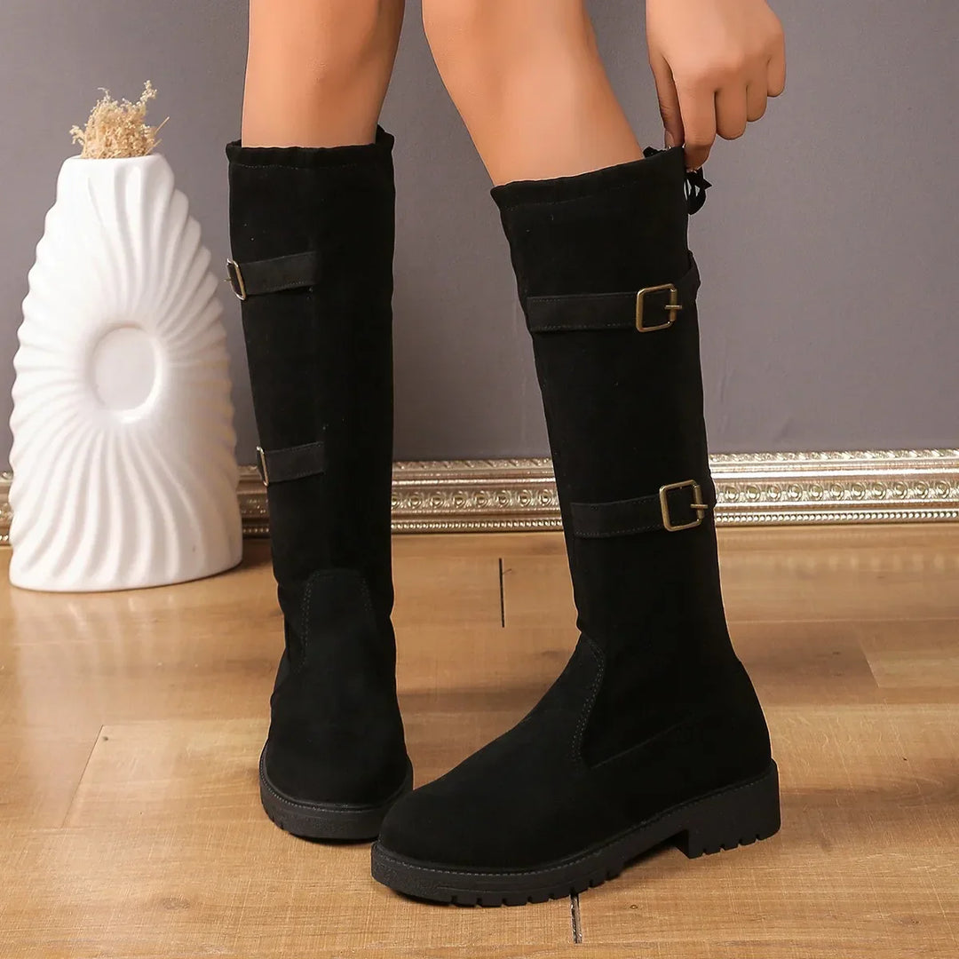Stella | Women’s Casual Suede Buckle Long Boots