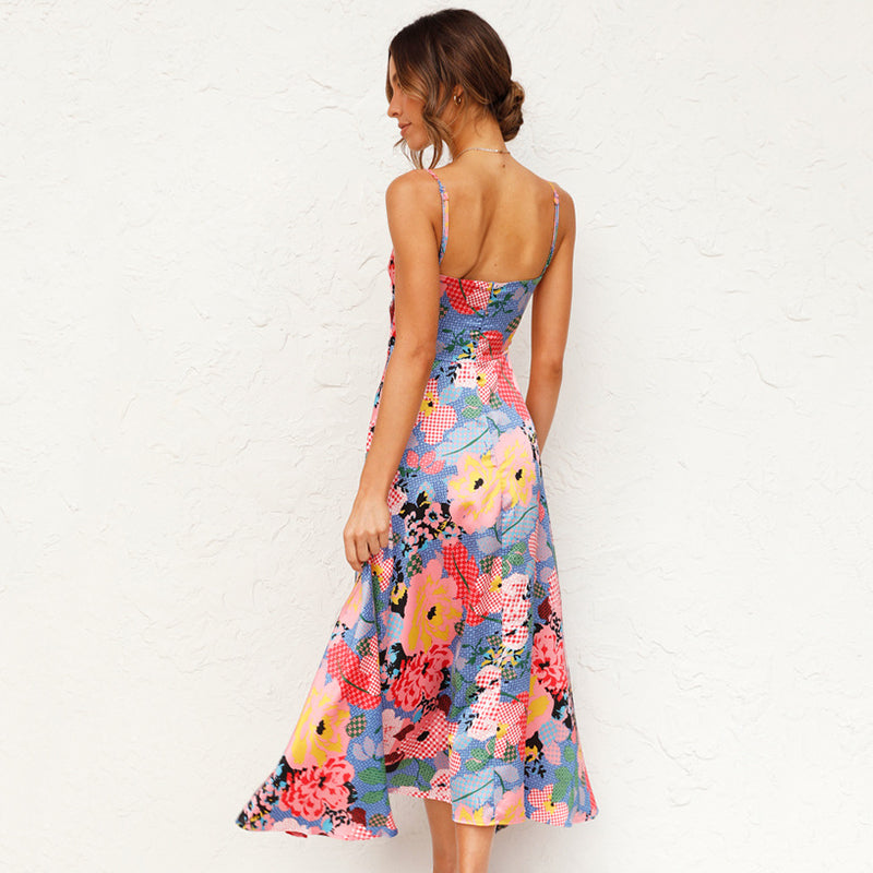 Flora | Floral Spaghetti Strap Cutout Maxi Dress