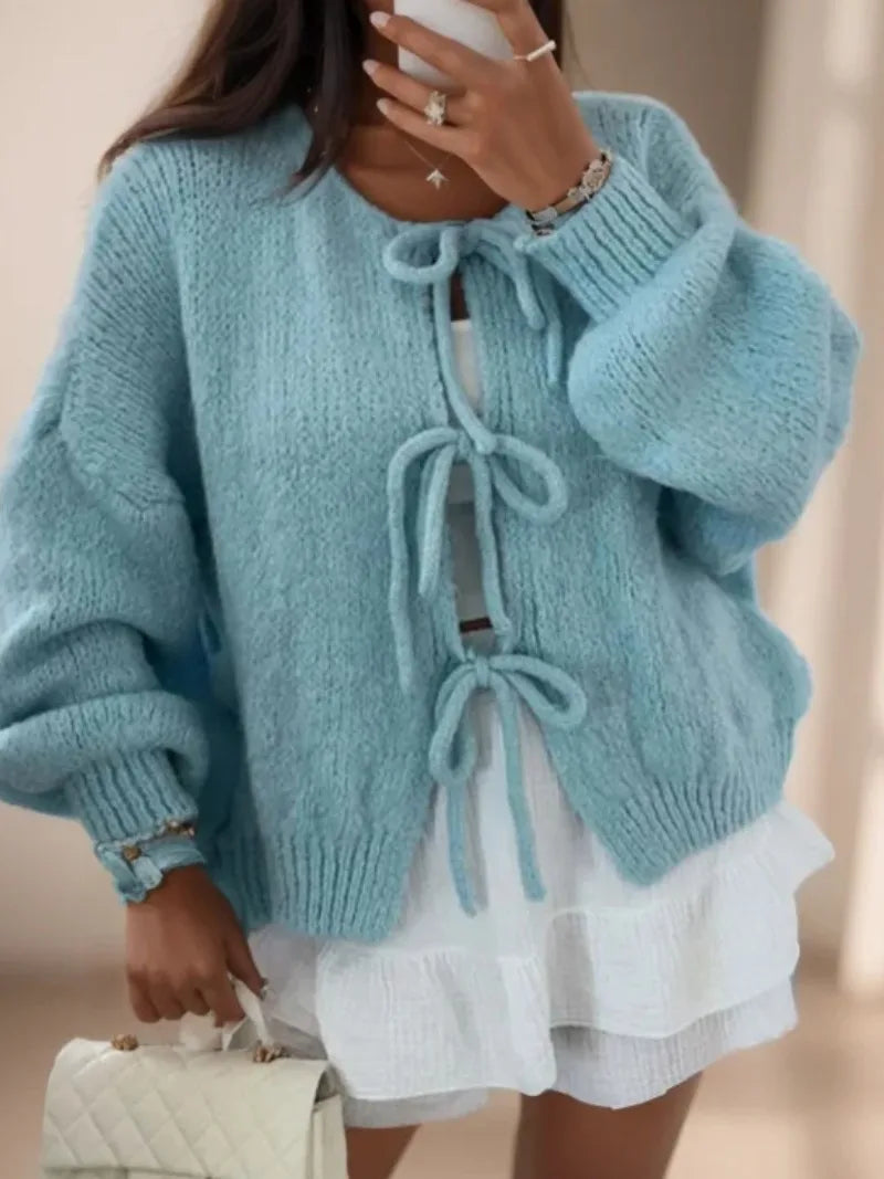 Tilda | Tie-Front V-Neck Batwing Sleeve Fluffy Knit Cardigan