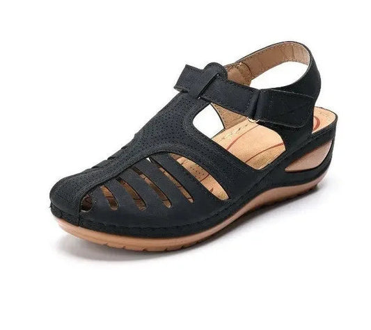 Sharon | Closed-Toe Cutout Velcro Wedge Sandals