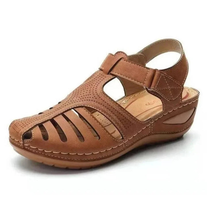 Sharon | Closed-Toe Cutout Velcro Wedge Sandals