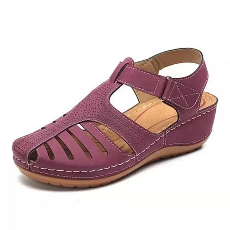 Sharon | Closed-Toe Cutout Velcro Wedge Sandals