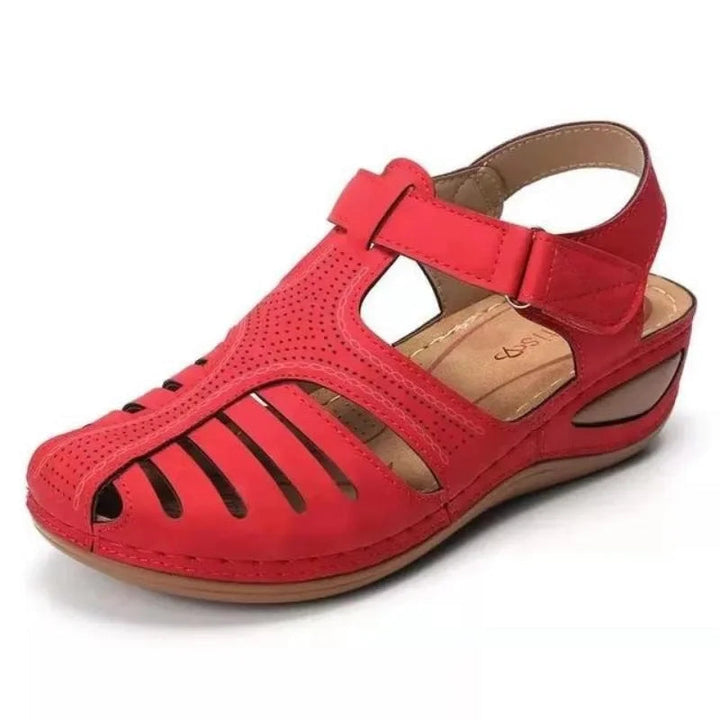 Sharon | Closed-Toe Cutout Velcro Wedge Sandals