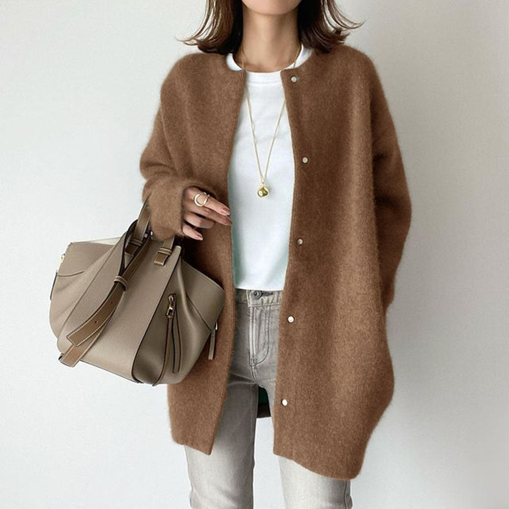 Emma | Women's Beige Wool Blend Cardigan Coat