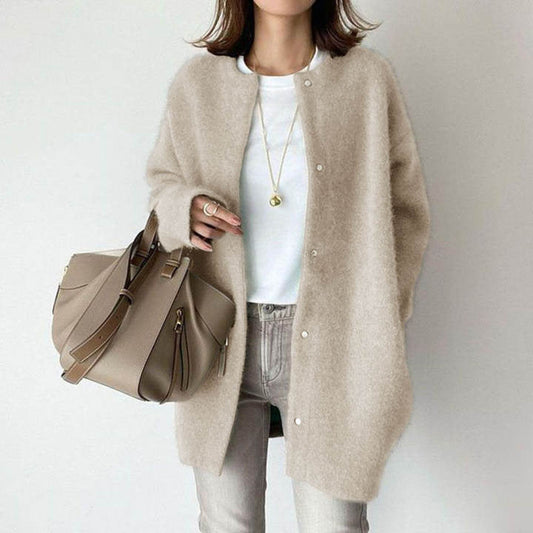 Emma | Women's Beige Wool Blend Cardigan Coat