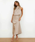 Marguerite | Women's Halter Neck Satin Midi Dress