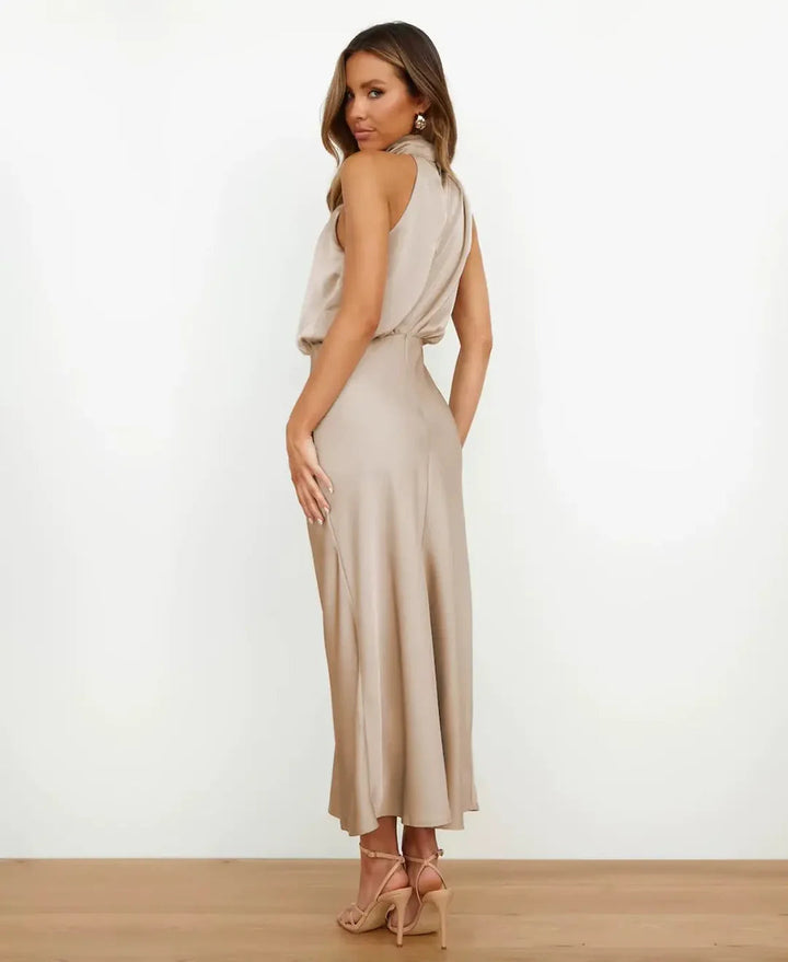 Silke | Satin Cowl Halterneck Midi Dress