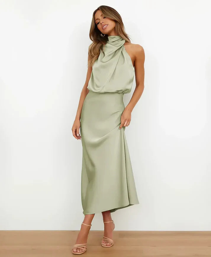 Silke | Satin Cowl Halterneck Midi Dress