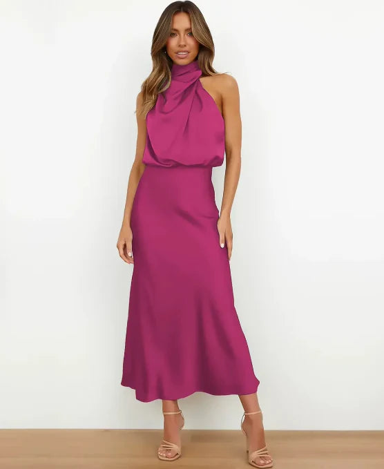 Silke | Satin Cowl Halterneck Midi Dress