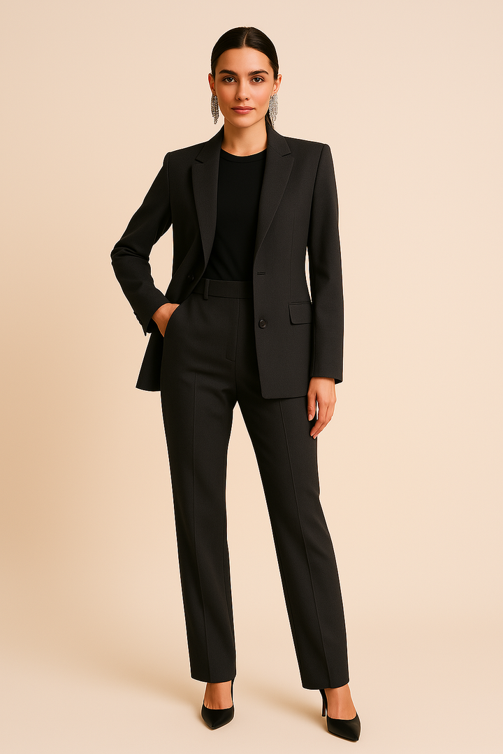 Sophia | Notch Lapel Single Breasted Blazer & Straight Leg Trouser Suit Set