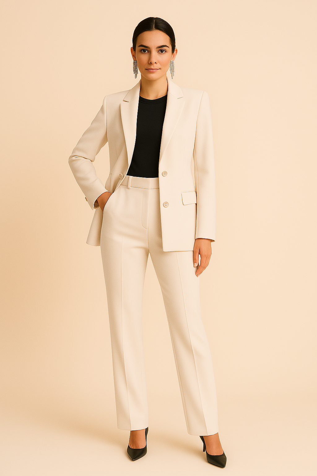 Sophia | Notch Lapel Single Breasted Blazer & Straight Leg Trouser Suit Set