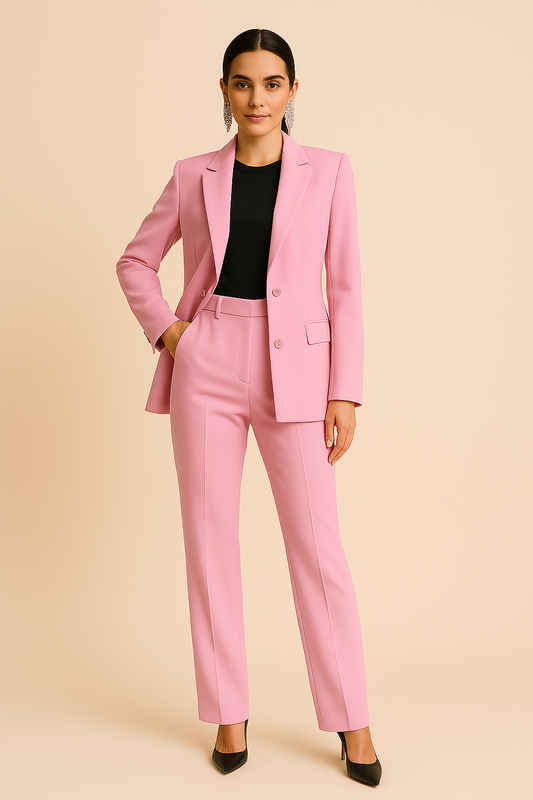 Sophia | Notch Lapel Single Breasted Blazer & Straight Leg Trouser Suit Set