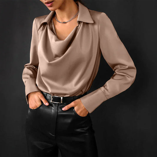 Rachel | Satin Cowl Neck Long Sleeve Blouse