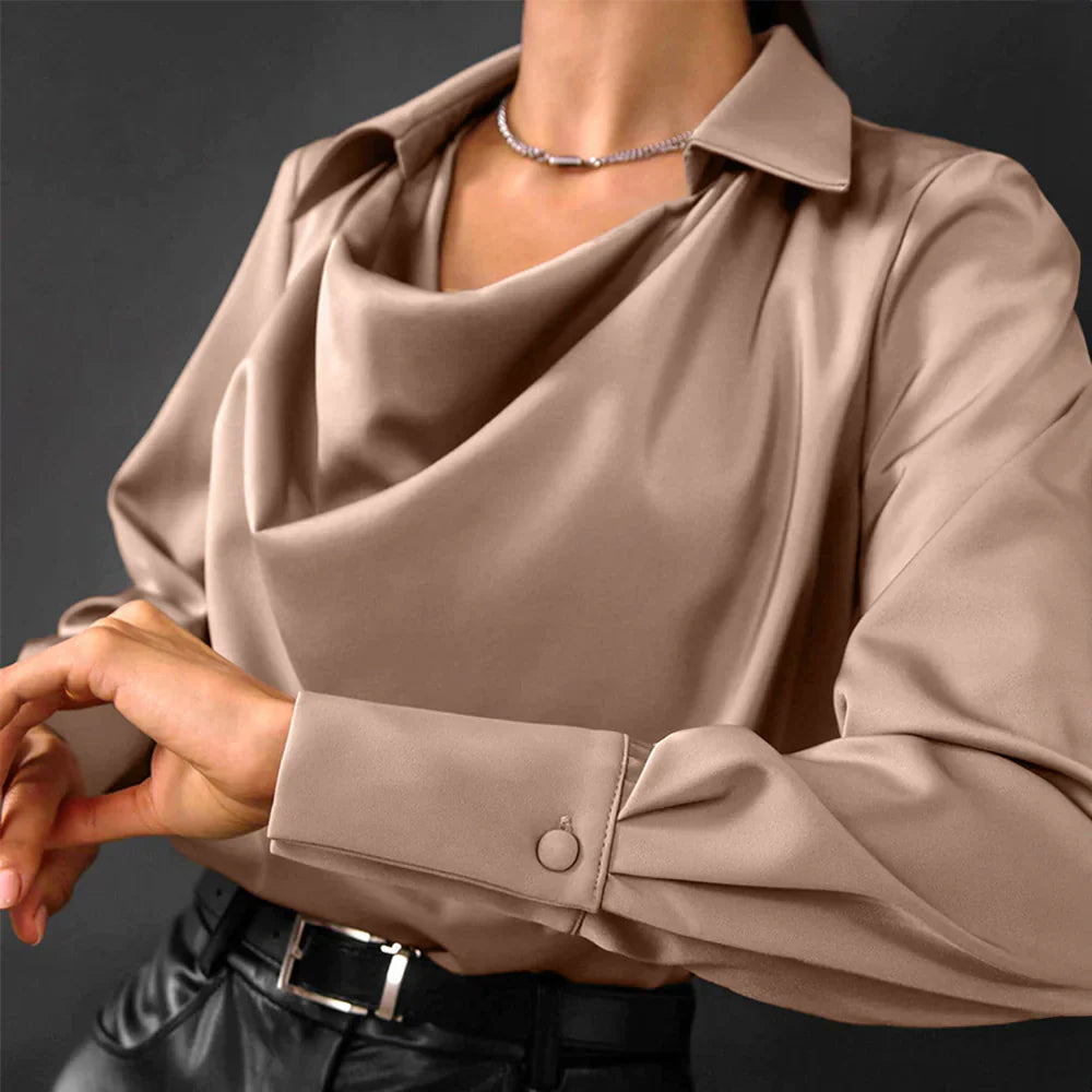 Rachel | Satin Cowl Neck Long Sleeve Blouse