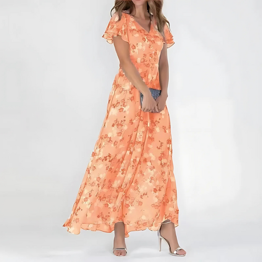 Océane | Women's Floral Print Ruffle Sleeve Maxi Dress
