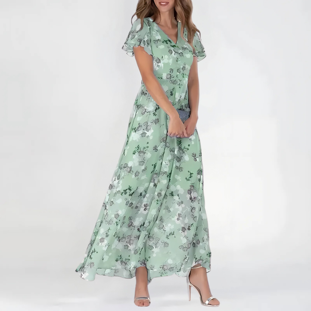 Bloom | Floral Chiffon Flutter Sleeve Maxi Dress
