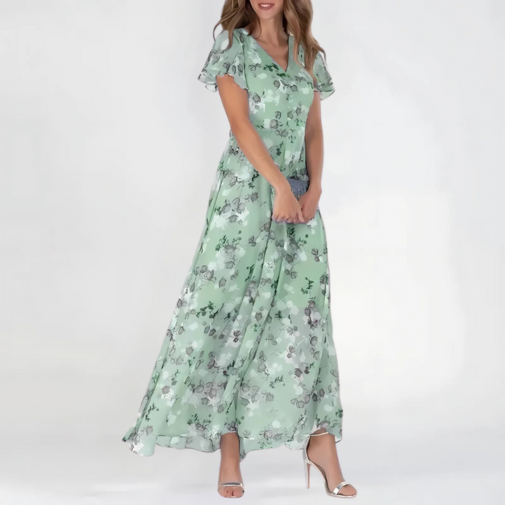 Bloom | Floral Chiffon Flutter Sleeve Maxi Dress