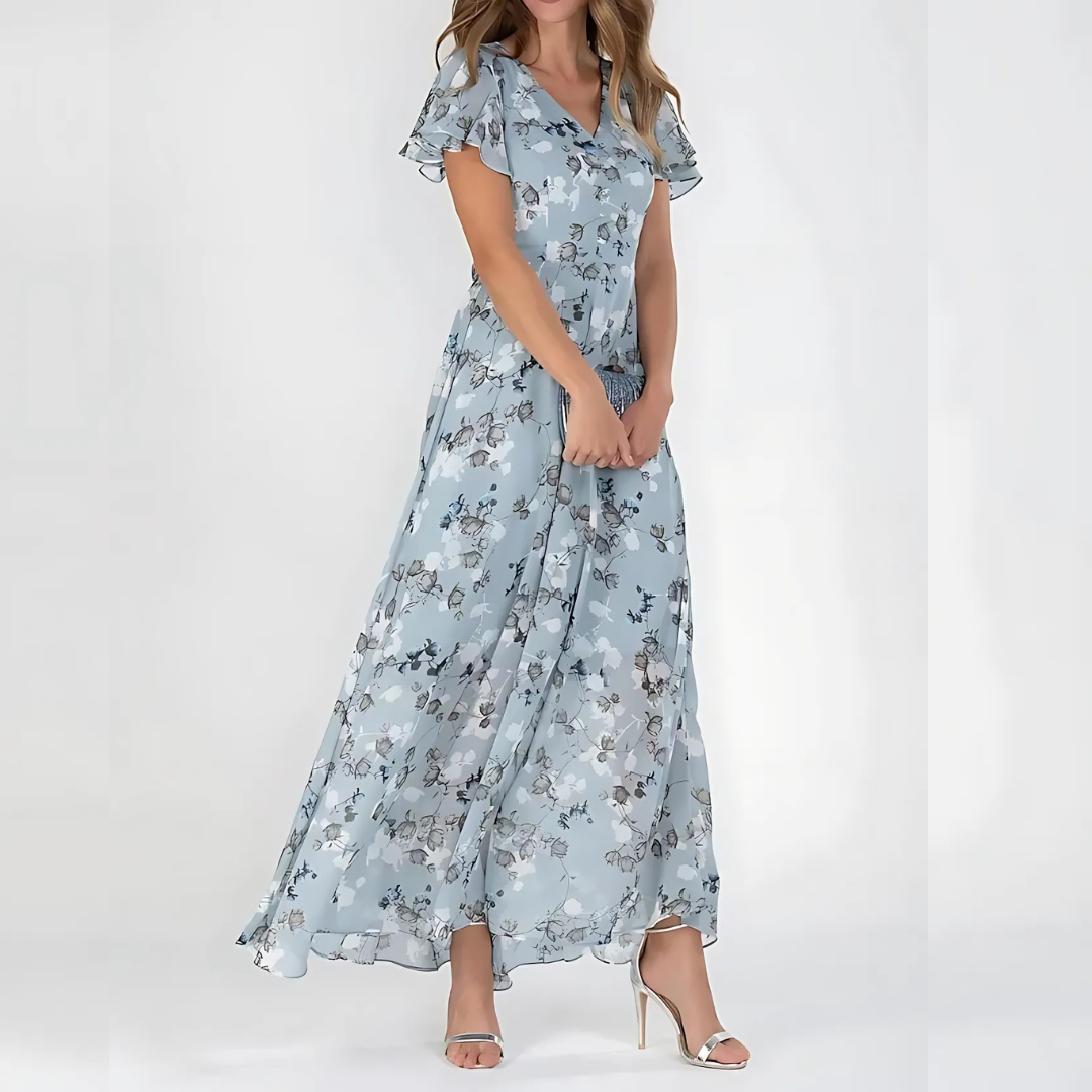 Bloom | Floral Chiffon Flutter Sleeve Maxi Dress