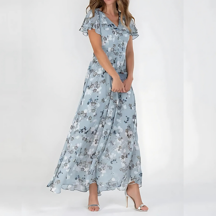 Bloom | Floral Chiffon Flutter Sleeve Maxi Dress