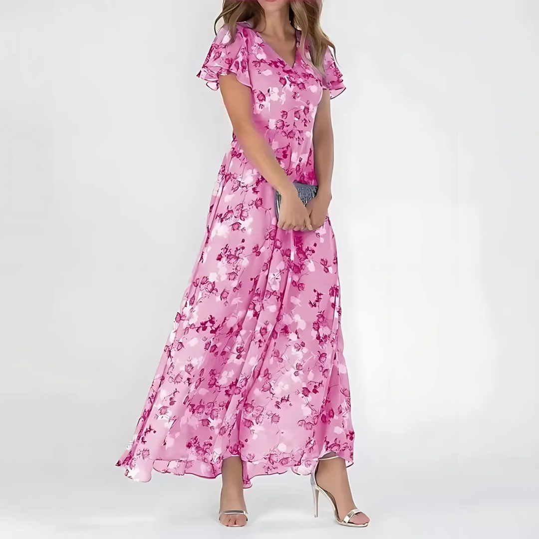 Bloom | Floral Chiffon Flutter Sleeve Maxi Dress