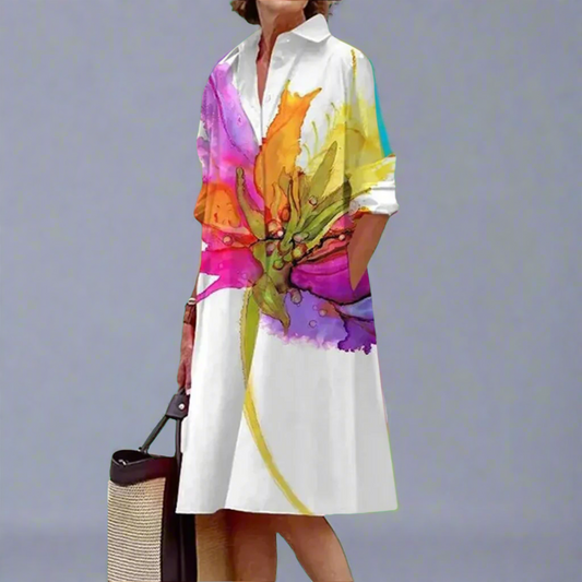 Cassiopée | Women's Floral Print Midi Shirt Dress