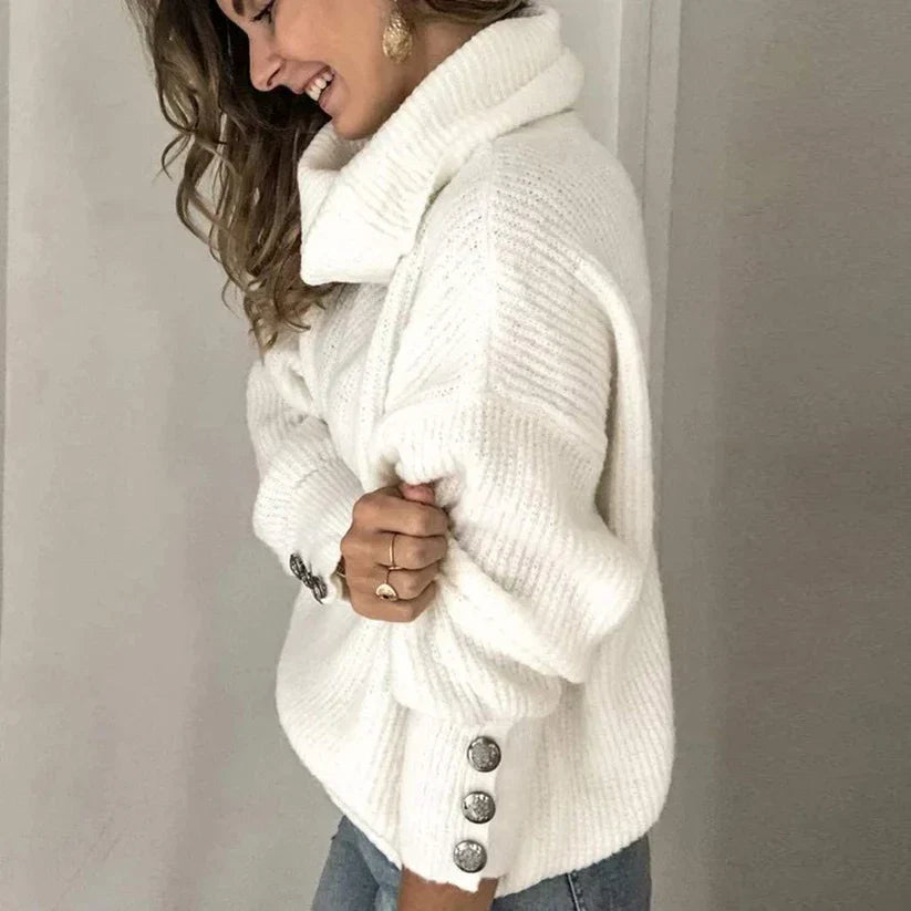 Rosanna | Cowl Neck Jumper with Button Cuff Detail