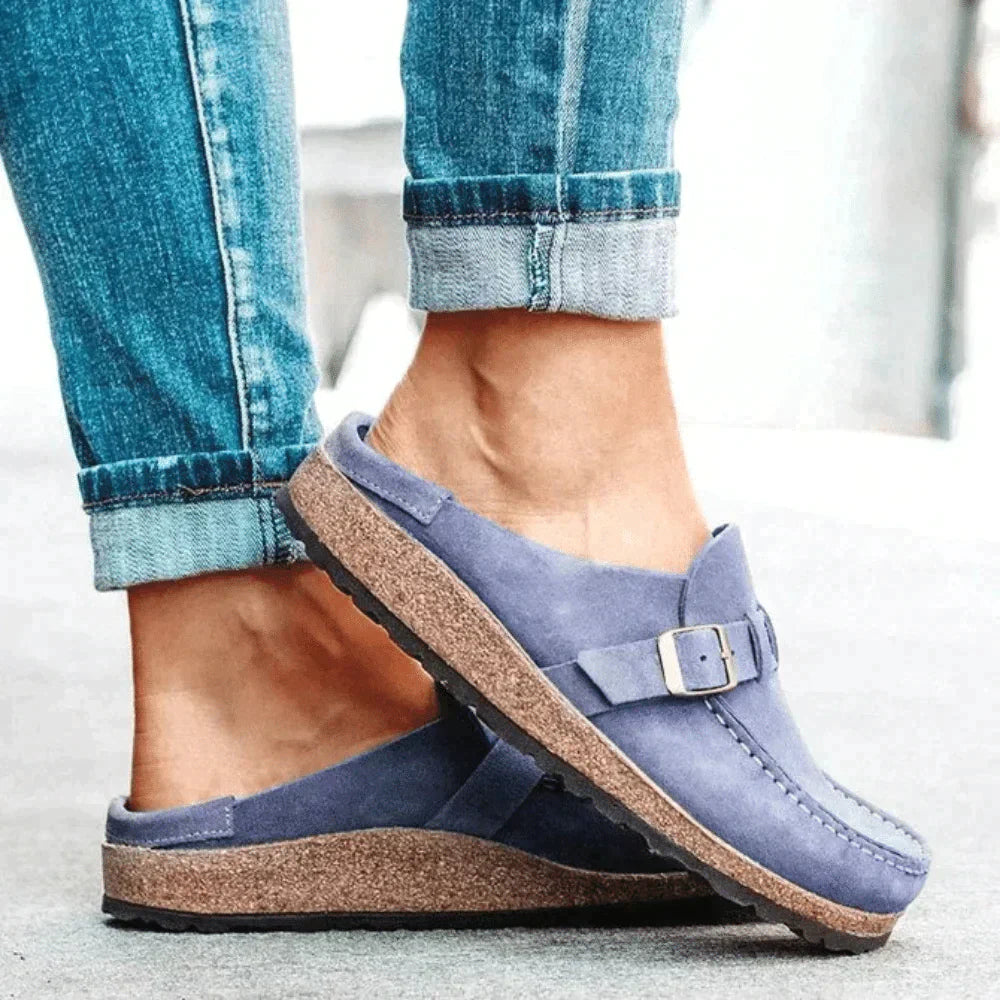 Riva | Suede Buckle Slip-On Clog Mules
