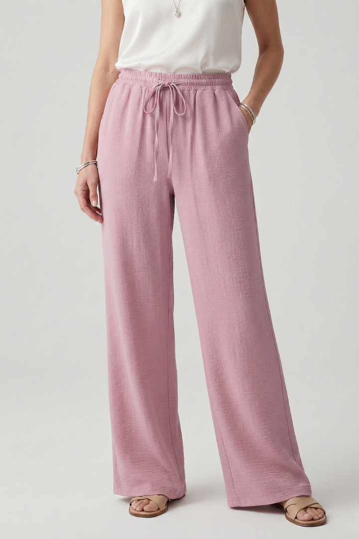 Mara | Drawstring Waist Textured Wide-Leg Trousers