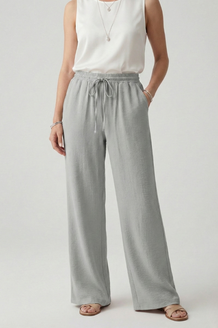 Mara | Drawstring Waist Textured Wide-Leg Trousers