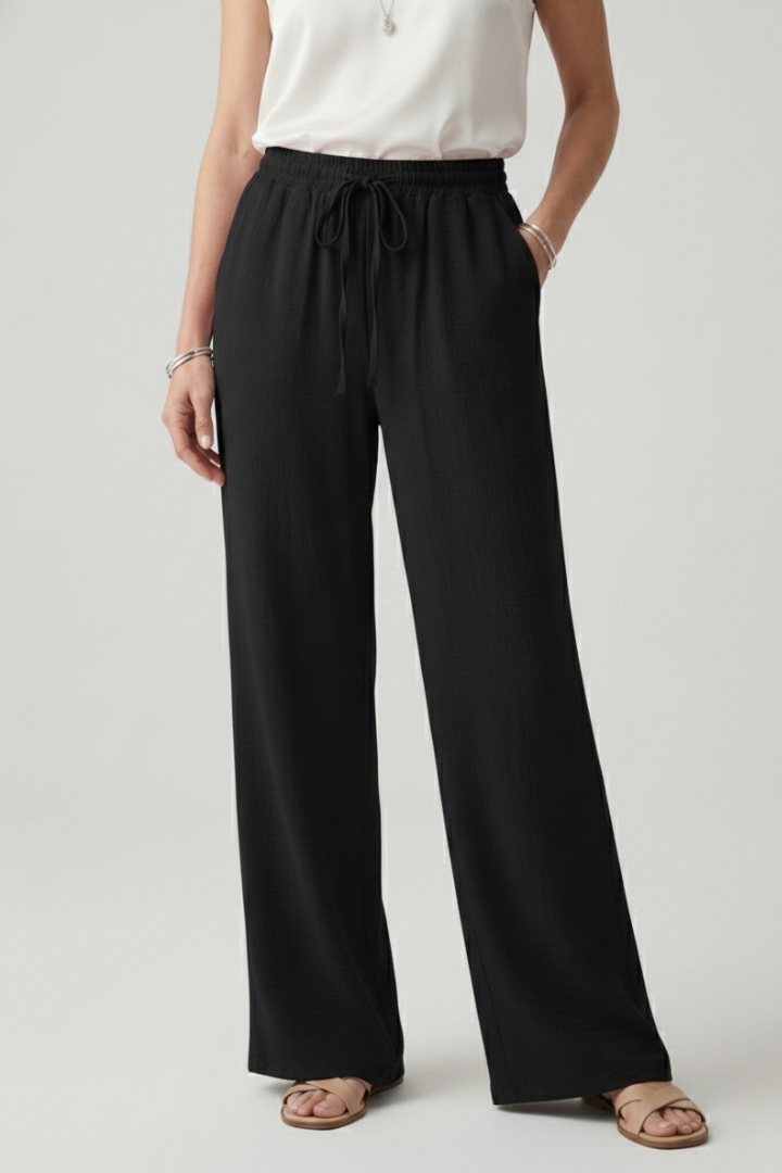 Mara | Drawstring Waist Textured Wide-Leg Trousers