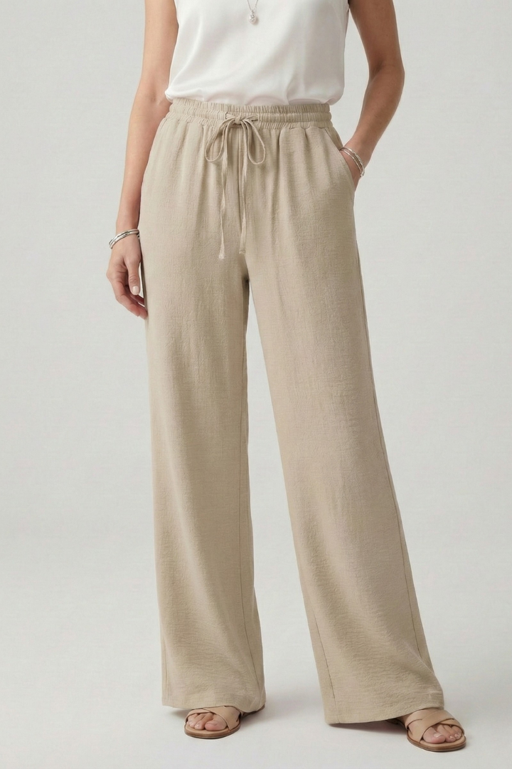 Mara | Drawstring Waist Textured Wide-Leg Trousers