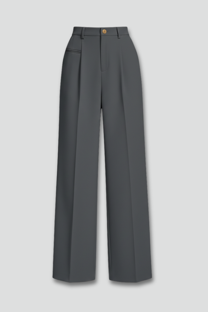 Reva | High-Waist Pleated Wide-Leg Tailored Trousers