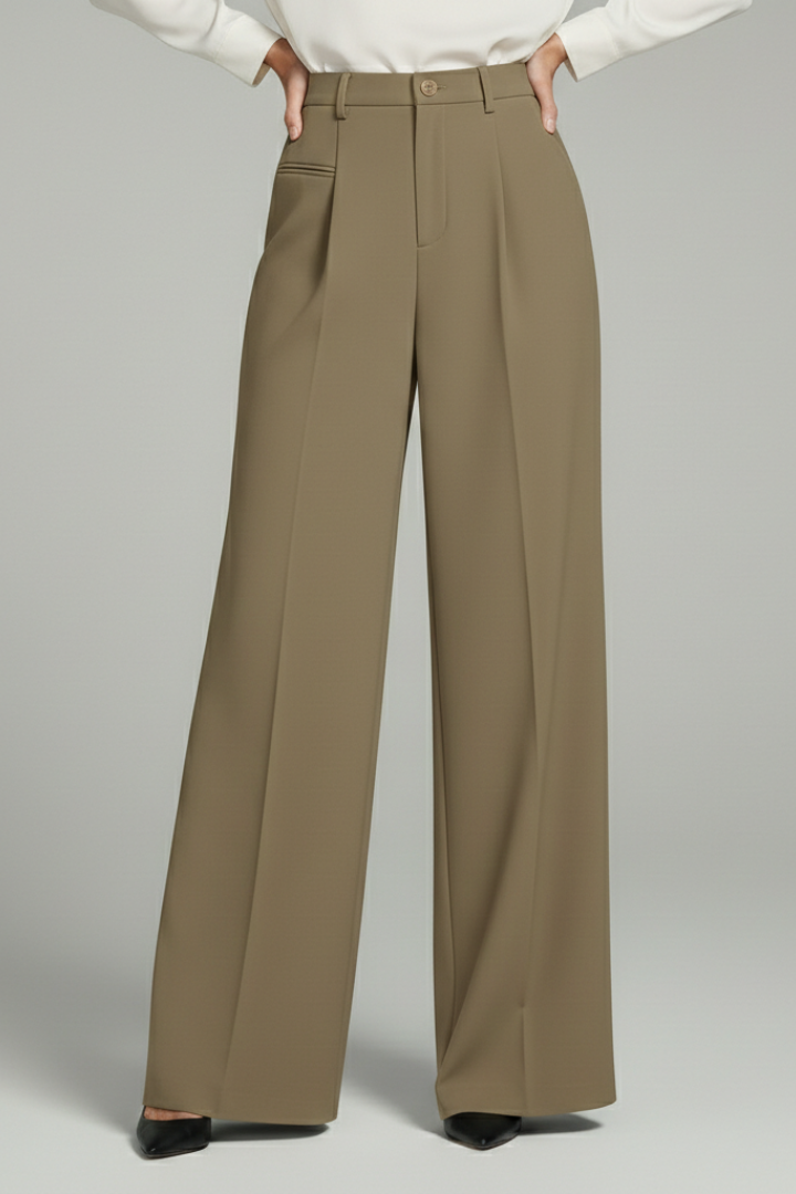 Reva | High-Waist Pleated Wide-Leg Tailored Trousers